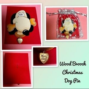 Wooden Brooch Christmas Dog Pin